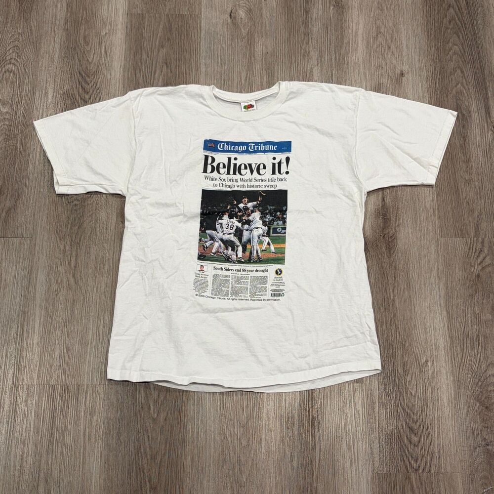 Vintage Chicago White Sox T-Shirt 2005 World Series Newspaper MLB Men's Size XL